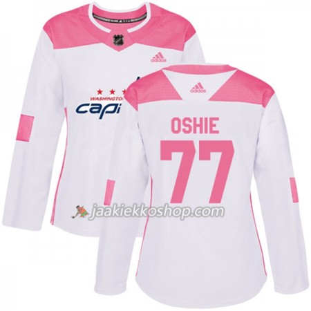 Nainen NHL Washington Capitals Pelipaita T.J. Oshie 77 Adidas 2017-2018 Valkoinen Vaaleanpunainen Fashion Authentic